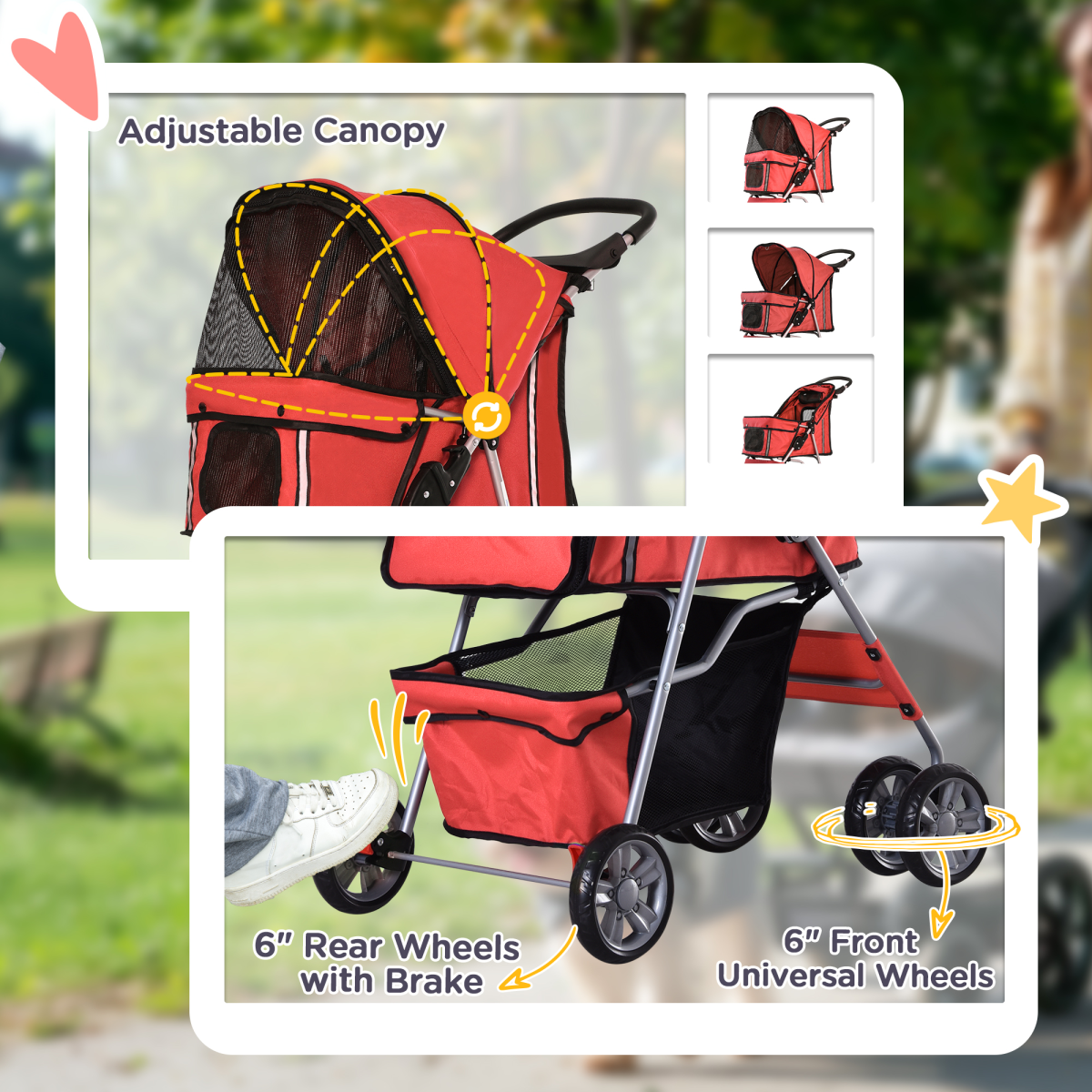 Deluxe Foldable Pet Stroller Jogger 4-Wheel Carrier for Dogs & Cats