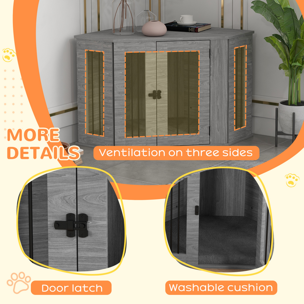 PawHut Dog Crate & Side Table for Medium Dogs, Large Door, Grey