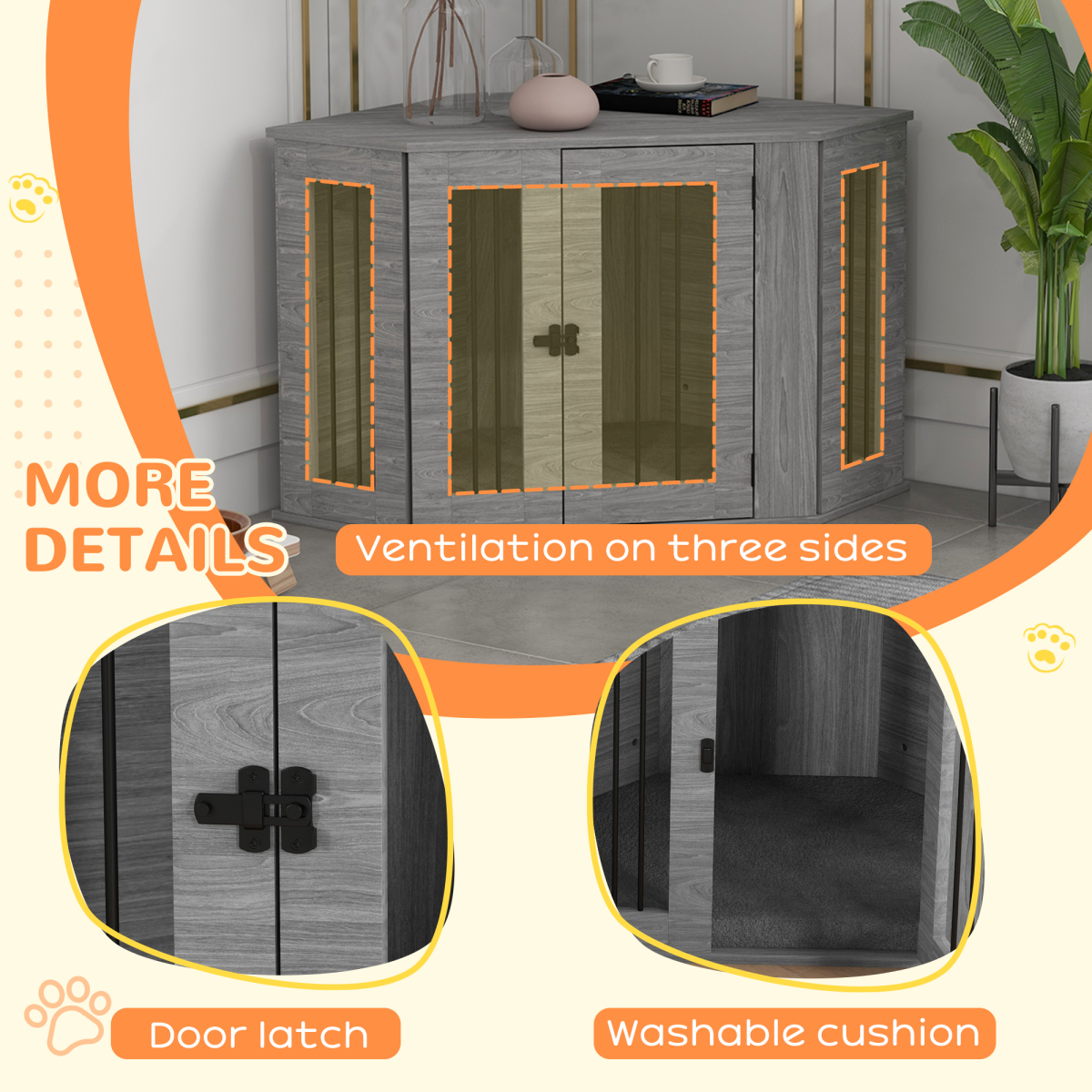 PawHut Dog Crate & Side Table for Medium Dogs, Large Door, Grey