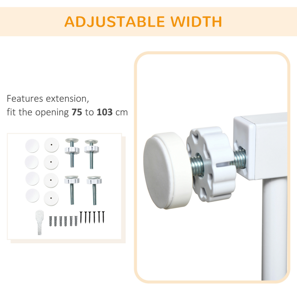 PawHut Pressure-Fit Safety Gate for Doors - Auto-Close, 75-103 cm, White