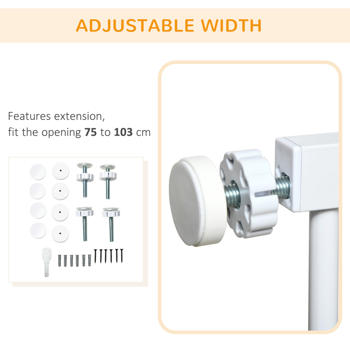 PawHut Pressure-Fit Safety Gate for Doors - Auto-Close, 75-103 cm, White