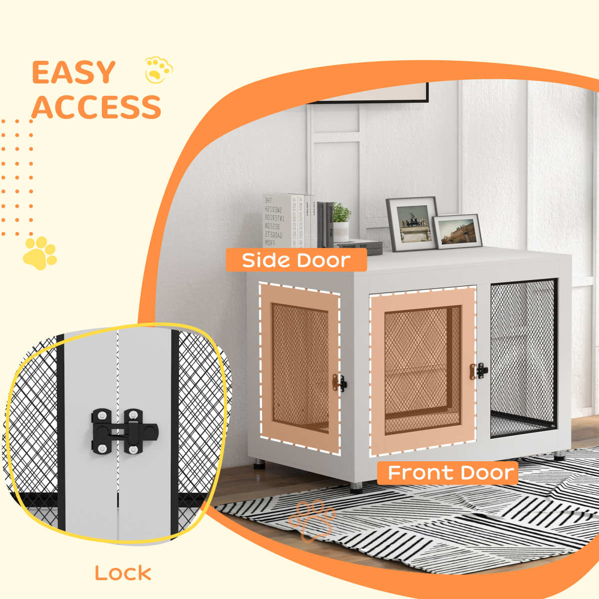 Two-Door Dog Kennel End Table with Plush Cushion for Large/Medium Dogs