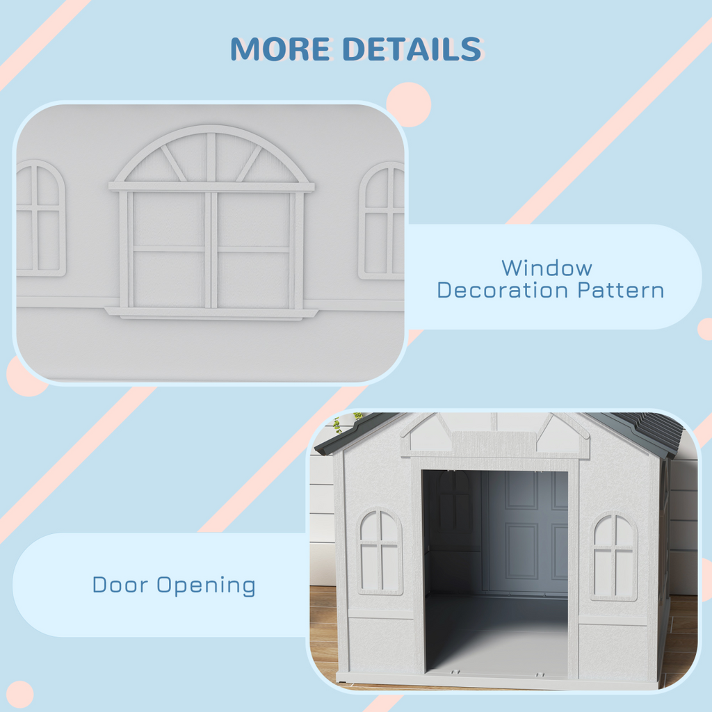 PawHut Weather-Resistant Large Dog House Grey Plastic Shelter