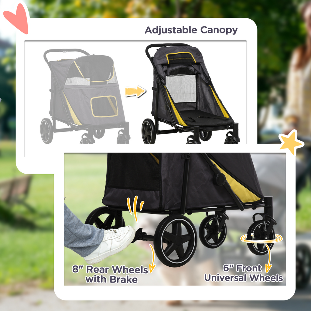 PawHut Foldable Dog Stroller with Universal Wheels & Shock Absorbers - Grey