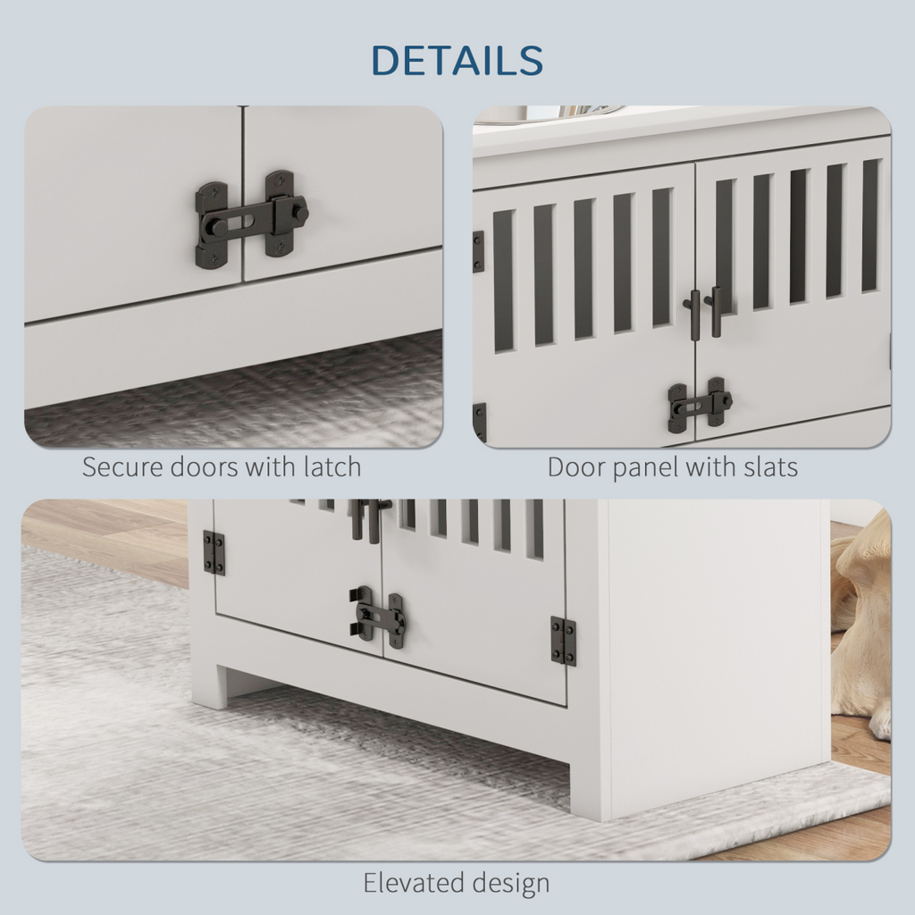 PawHut Raised 2-Bowl Dog Feeding Station for Large Dogs with Storage - White