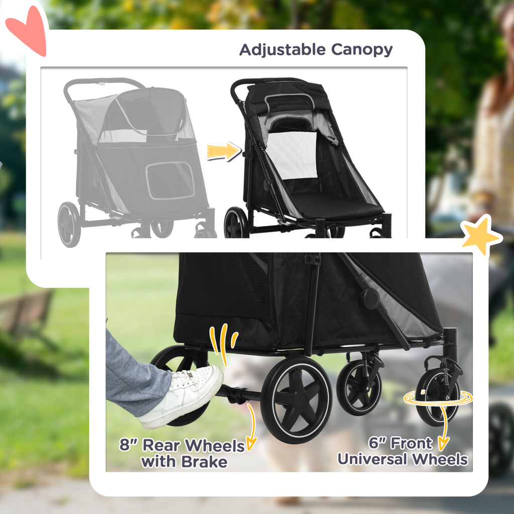 PawHut Foldable Dog Carriage with Universal Wheels & Shock Absorber - Black