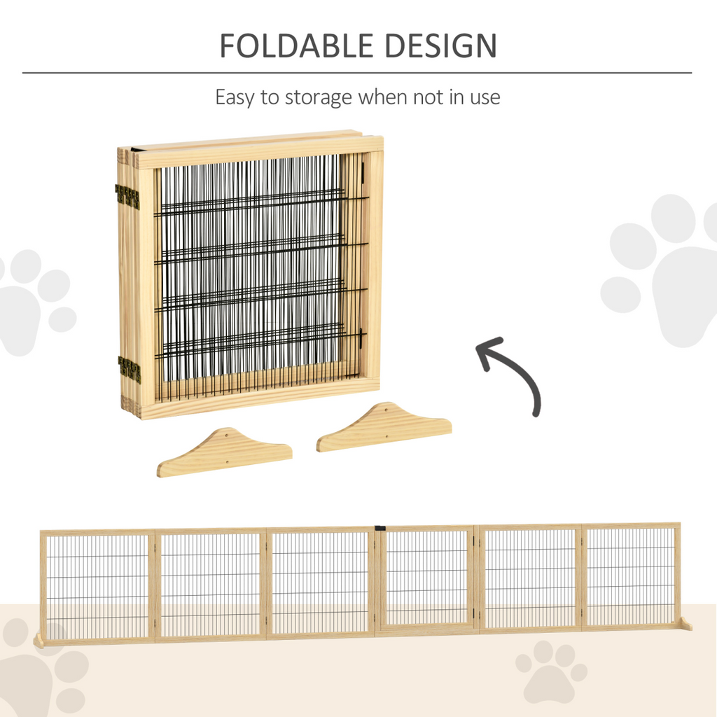 PawHut 6-Panel Freestanding Foldable Wooden Dog Gate Playpen 432cm