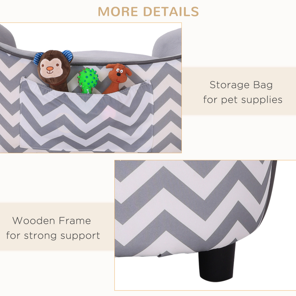 PawHut XS Dog Sofa with Removable Cushion - Grey Plush Bed