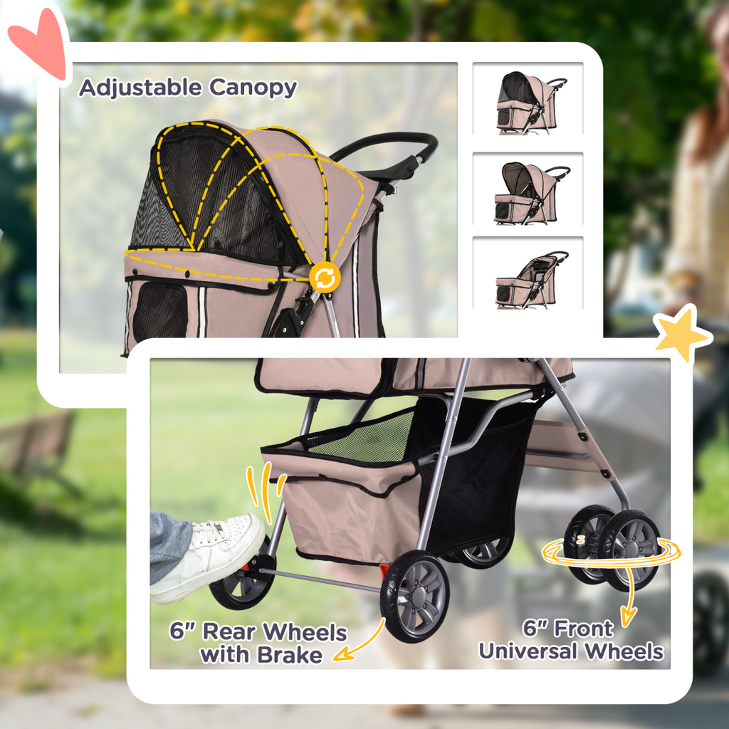 Pawhut Foldable 4-Wheel Pet Stroller Carrier - Deluxe Jogger for Dogs & Cats