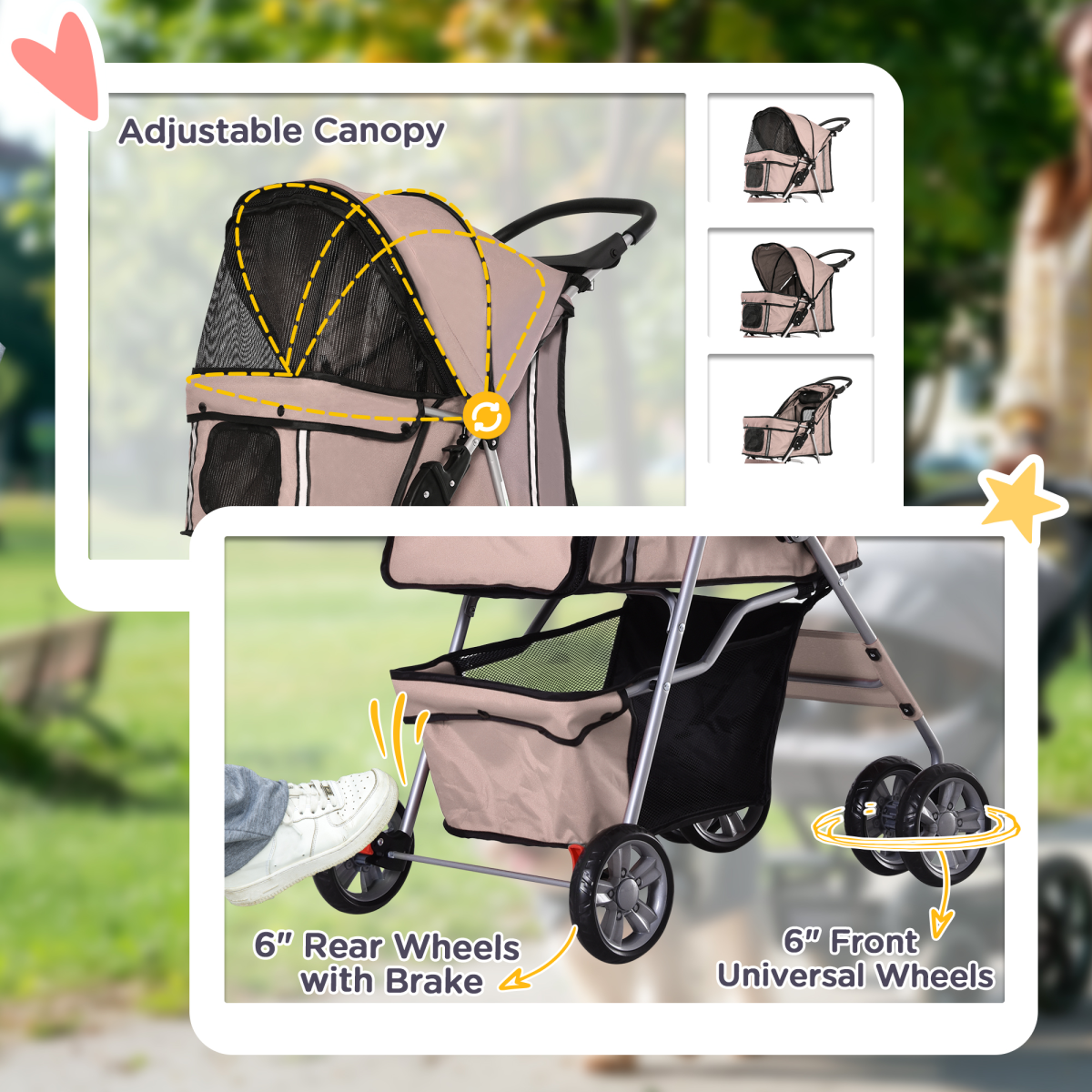 Pawhut Foldable 4-Wheel Pet Stroller Carrier - Deluxe Jogger for Dogs & Cats