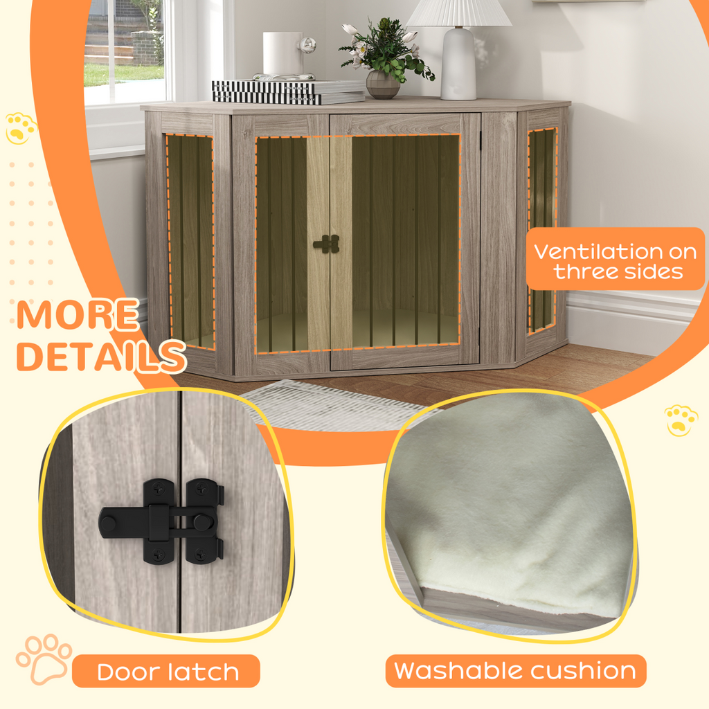 Walnut Brown Dog Crate Side Table for Large Dogs, Cushioned and Safe