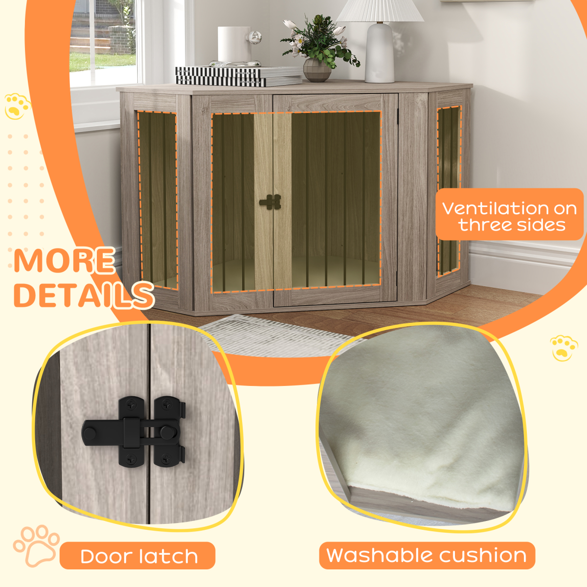 Walnut Brown Dog Crate Side Table for Large Dogs, Cushioned and Safe