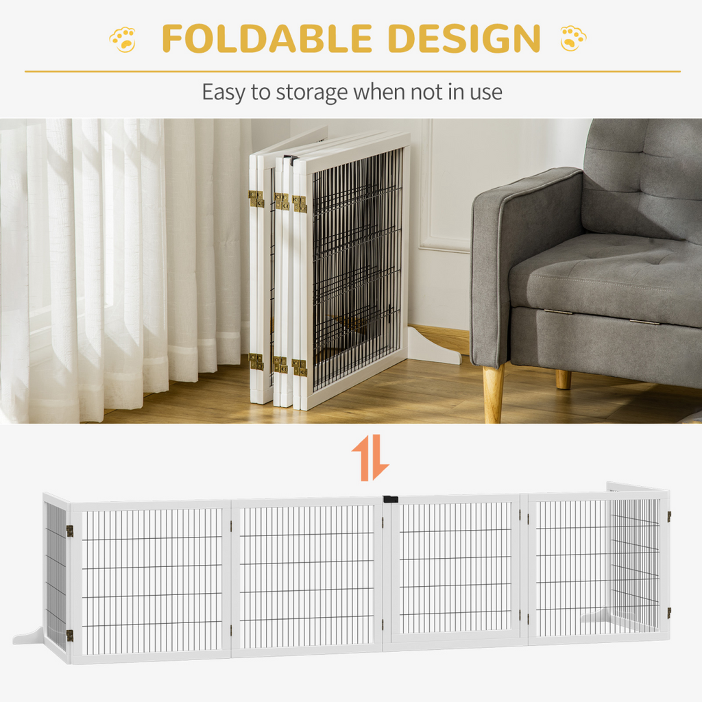 6-Panel Freestanding Foldable Wooden Dog Gate Playpen 432cm Pawhut