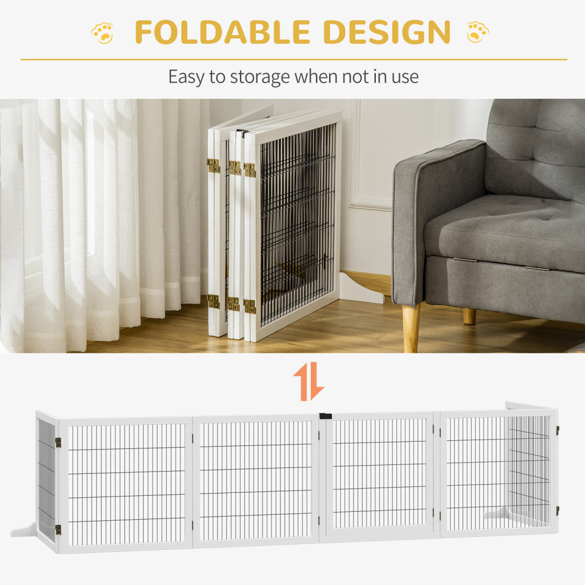 6-Panel Freestanding Foldable Wooden Dog Gate Playpen 432cm Pawhut