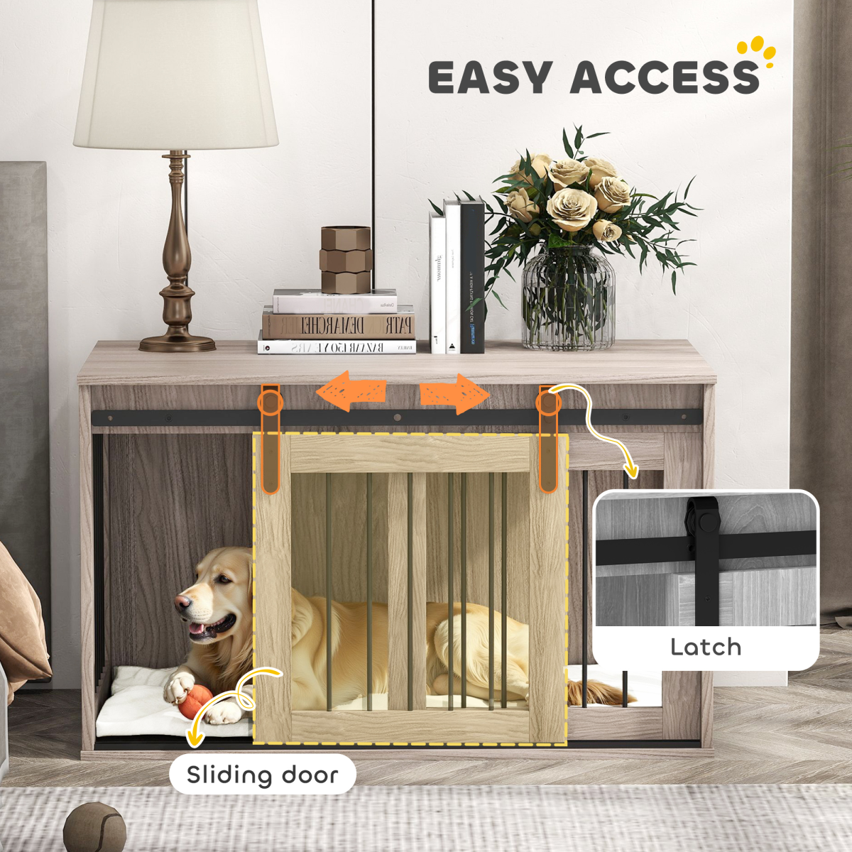 PawHut Large Dog Crate & Side Table with Removable Cushion - Brown