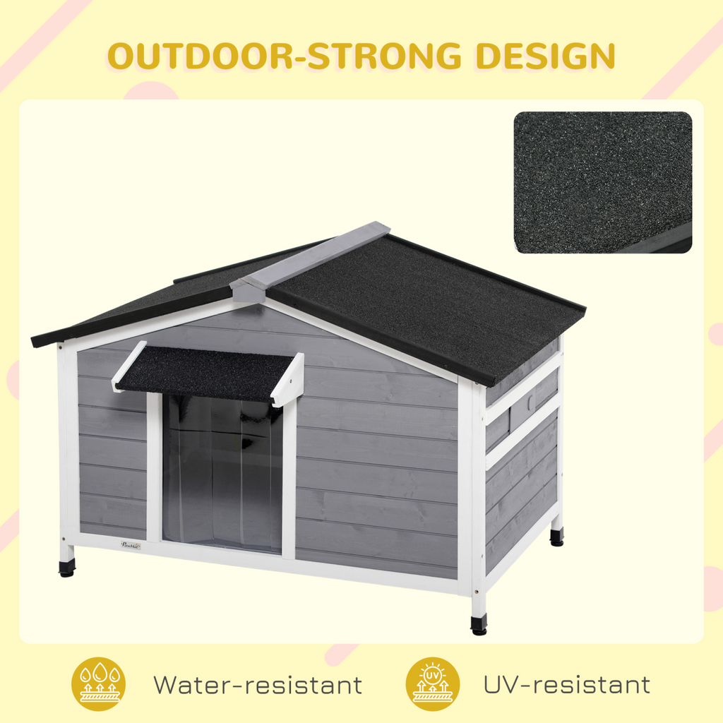 Large Outdoor Fir Wood Dog Kennel 109x79x72 cm - Grey