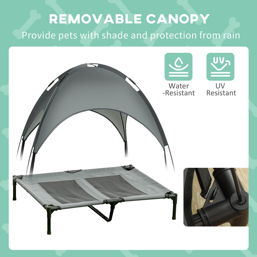 Pawhut 92cm Elevated Dog Bed with Canopy - Cooling, UV Shade, Grey