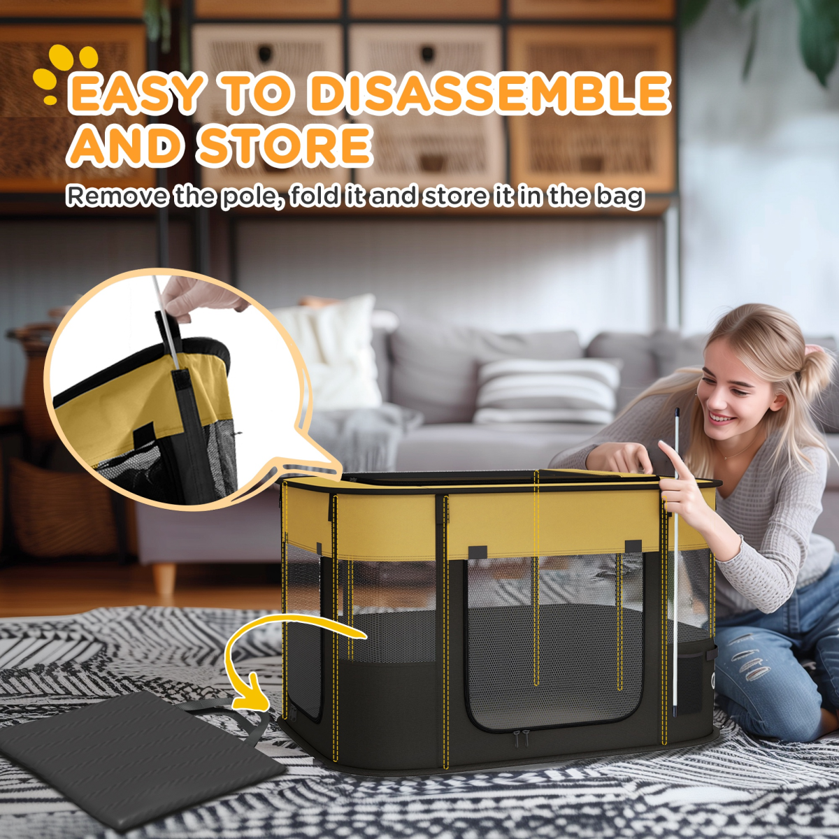 PawHut Portable Multi-Pet Play Pen for Small Animals - Yellow