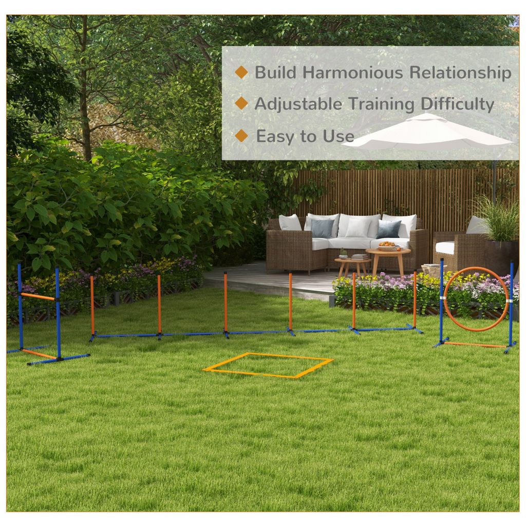 PawHut 4-Piece Dog Agility Set with Carry Bag - Poles, Hurdle, Ring, Pause Box