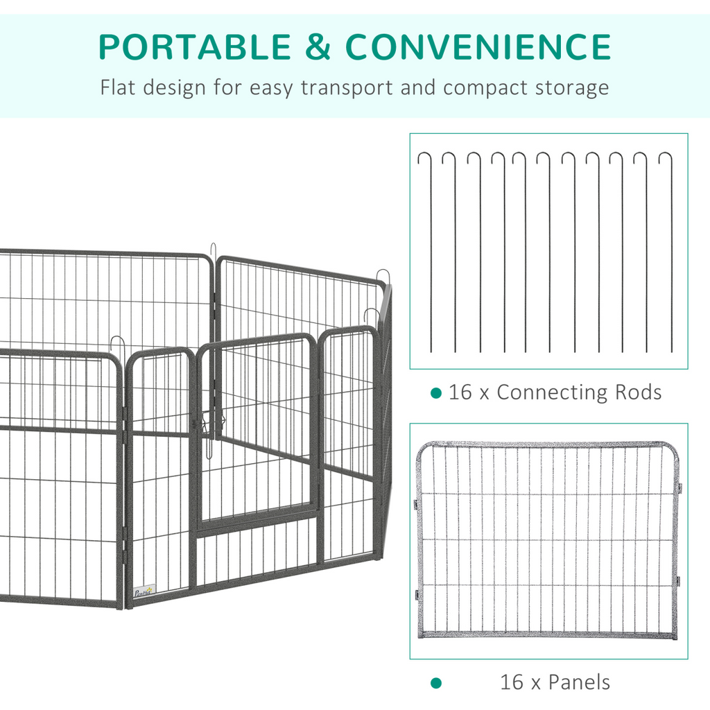 Heavy-Duty 16-Panel Dog Playpen, 2 Doors, 60 cm High, Indoor/Outdoor