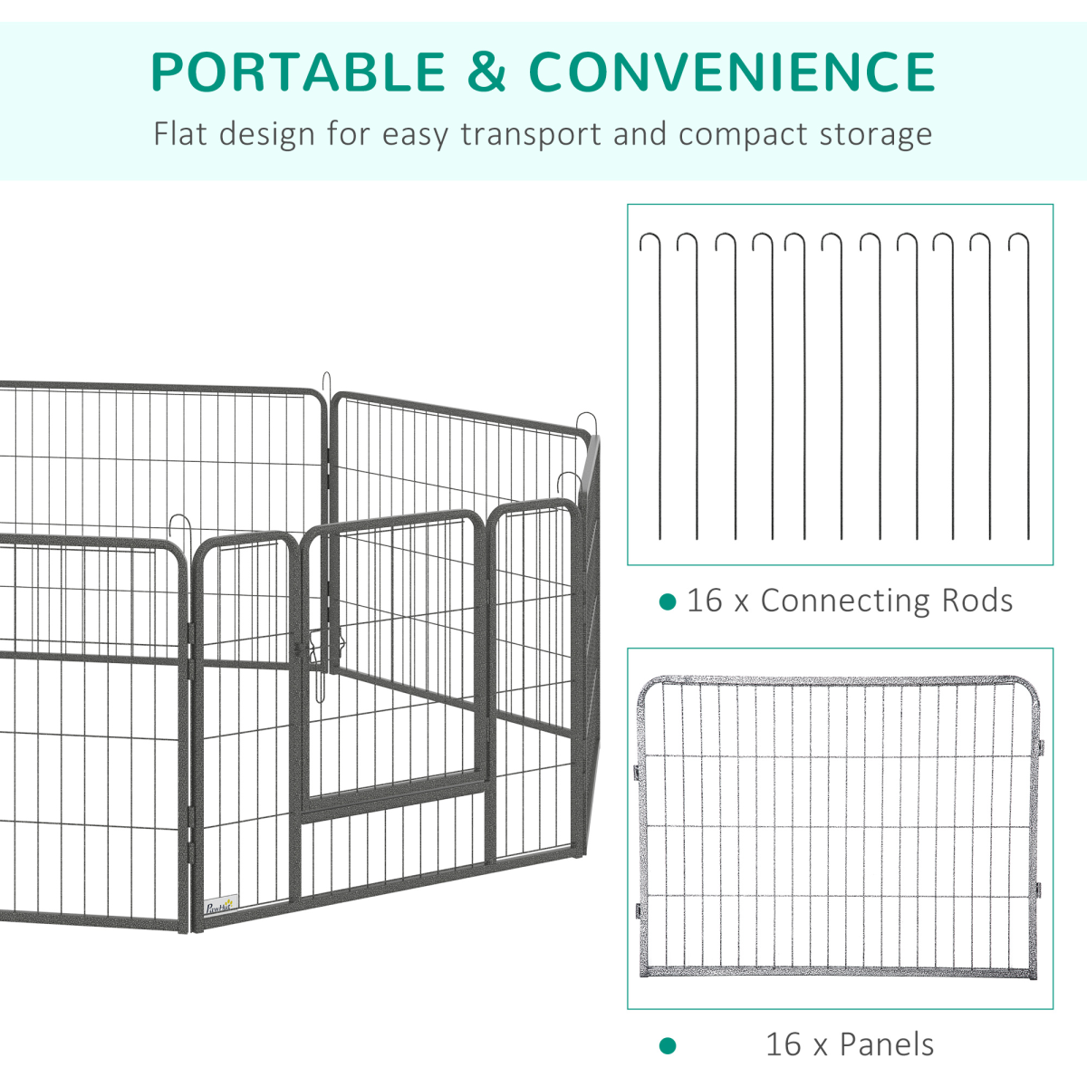 Heavy-Duty 16-Panel Dog Playpen, 2 Doors, 60 cm High, Indoor/Outdoor