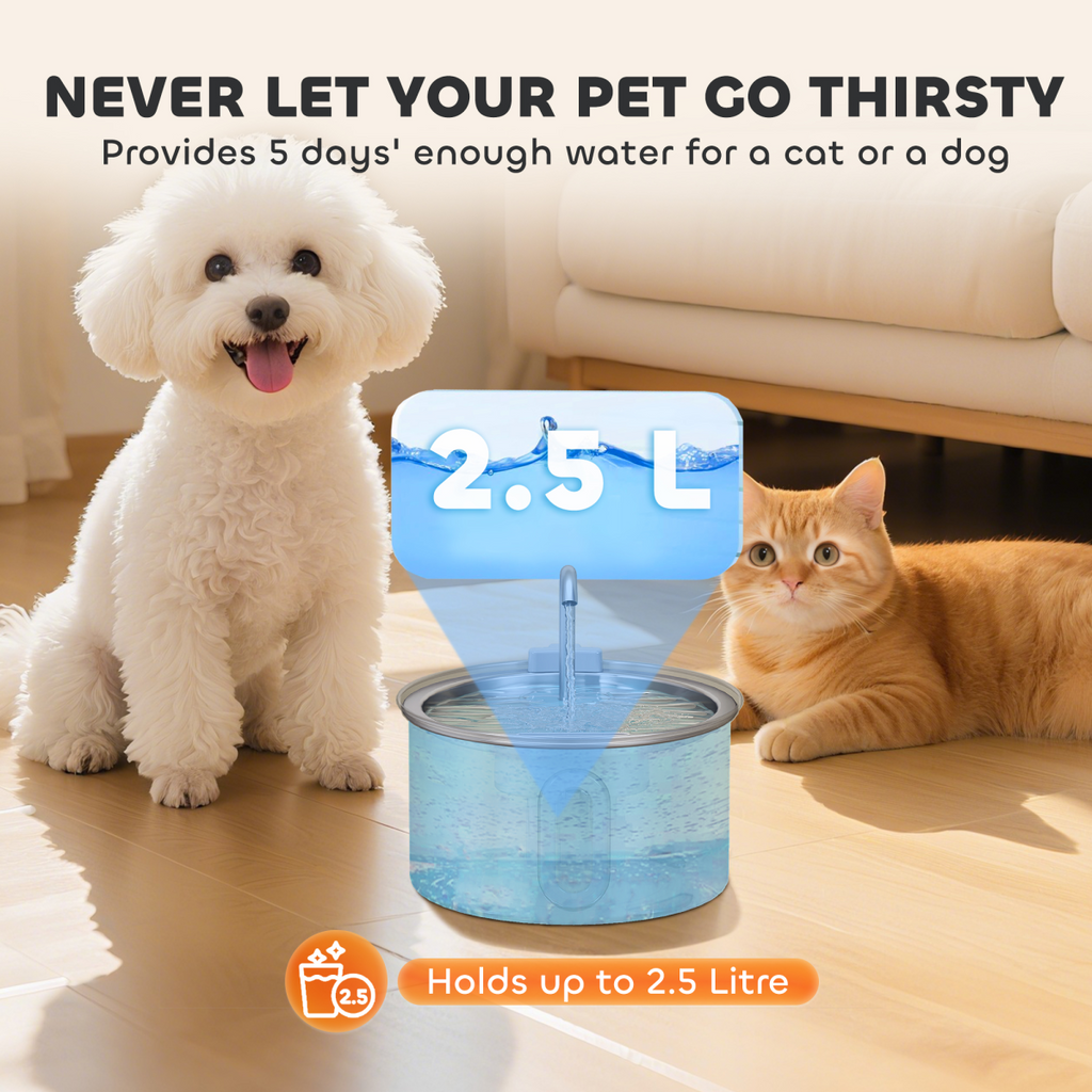 PawHut 2.5L Stainless Steel Cat Water Fountain - Ultra-Silent