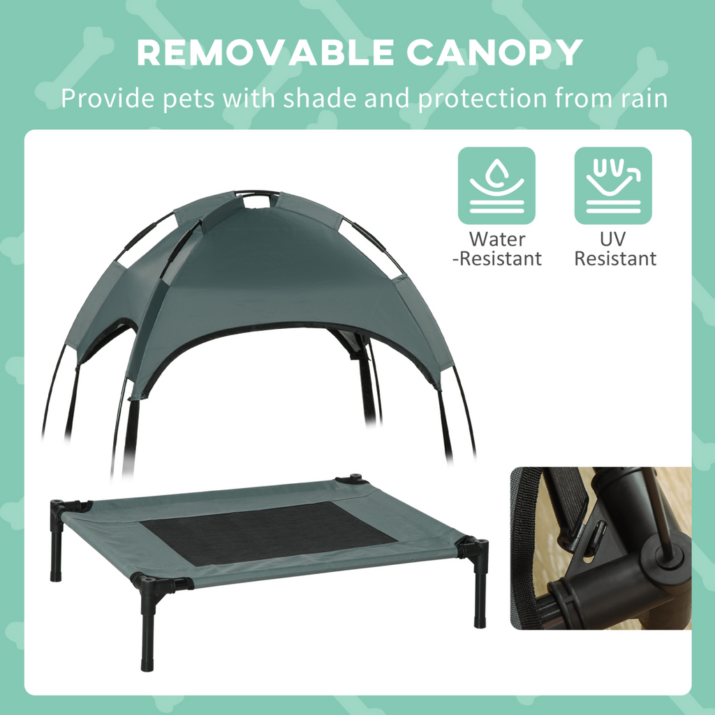 61cm Elevated Dog Bed with Canopy - Cooling Raised Pet Cot, UV Shade