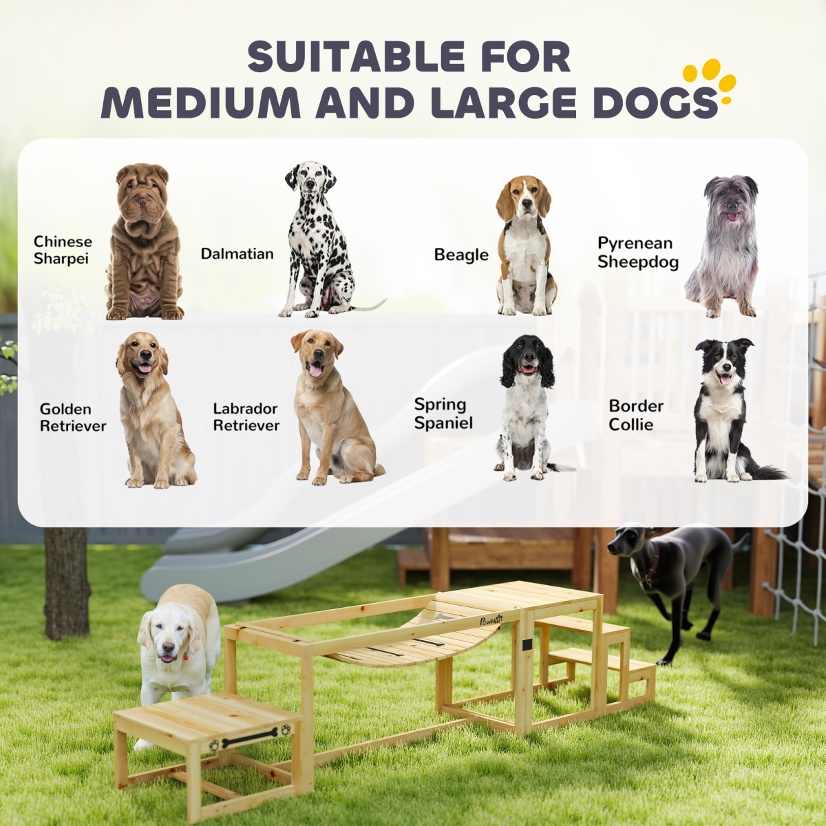 PawHut 3-Piece Wooden Dog Agility Kit: Soft Bridge, Pause Platform & Ladder