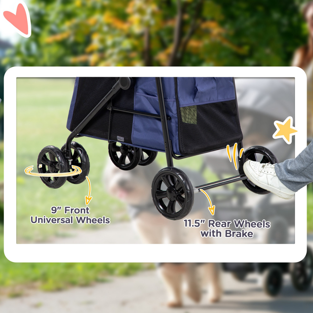 PawHut One-Click Foldable Pet Stroller with Mesh Windows - Blue