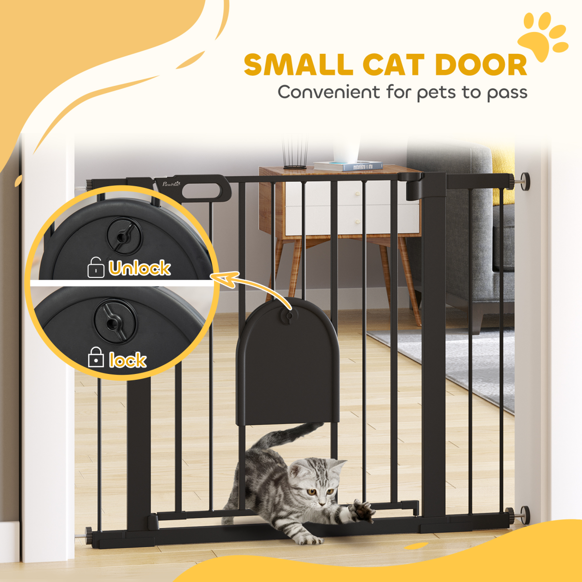 75-103 cm Extra-Wide Pet Gate, Stair Pressure Fit, Double Locking, Black