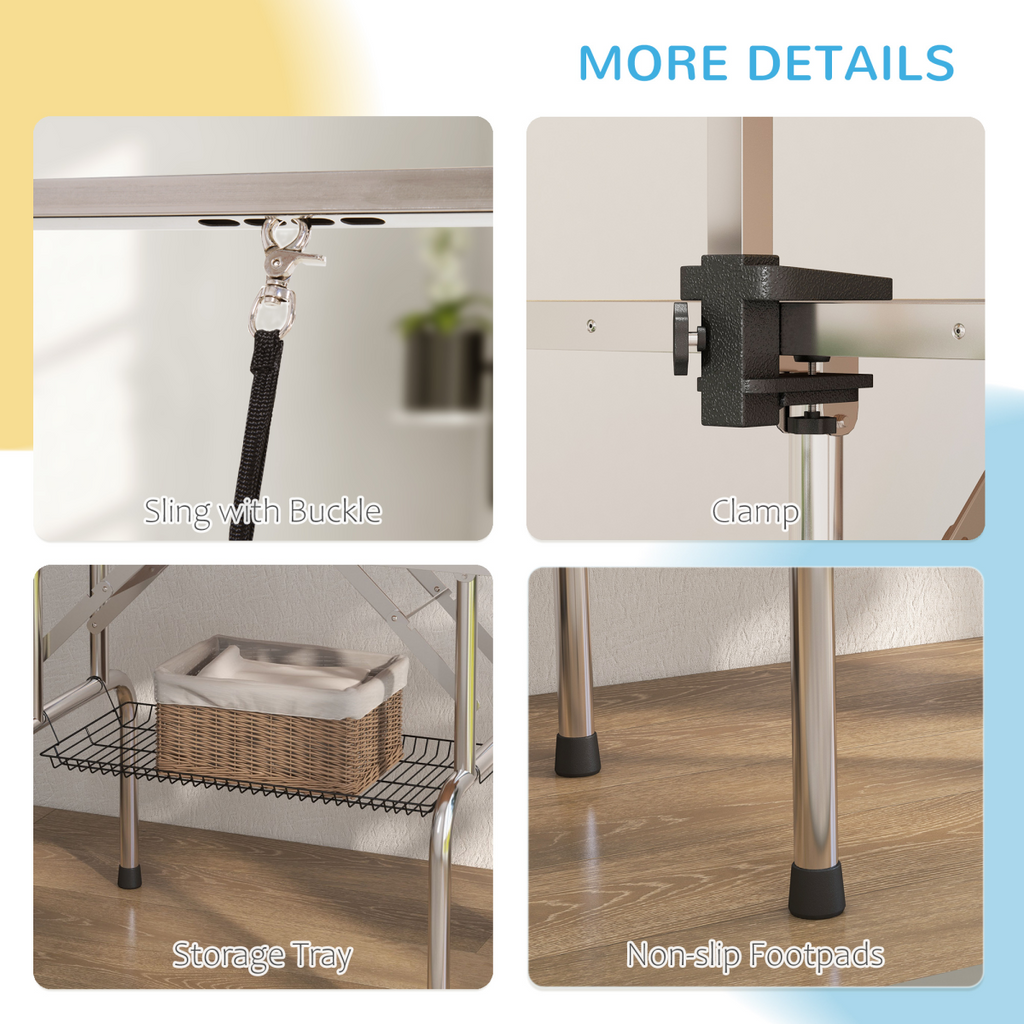 Metal Adjustable Dog Grooming Table with Rubber Top, 2 Safety Slings Pawhut