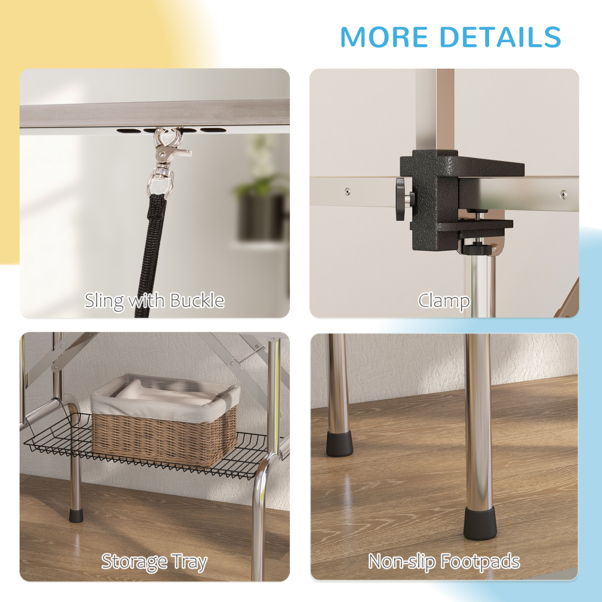 Metal Adjustable Dog Grooming Table with Rubber Top, 2 Safety Slings Pawhut