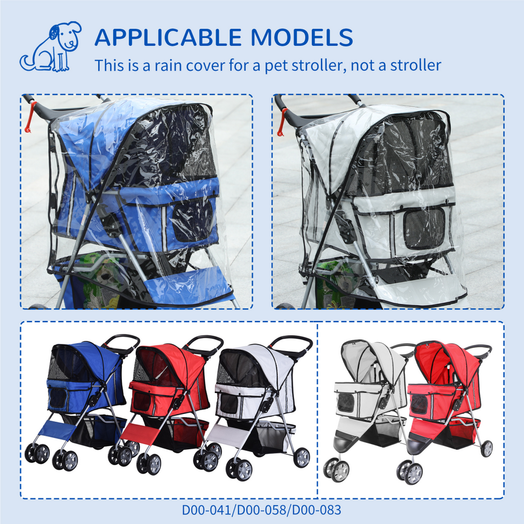 PawHut Dog Stroller Rain Cover with Rear Entry – Weatherproof Pram Shield