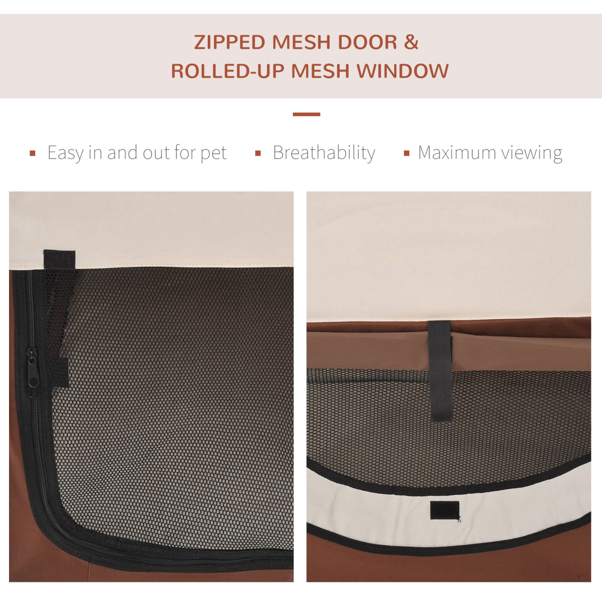 Foldable Mesh Pet Carrier for Small Dogs & Cats with Ground Stakes