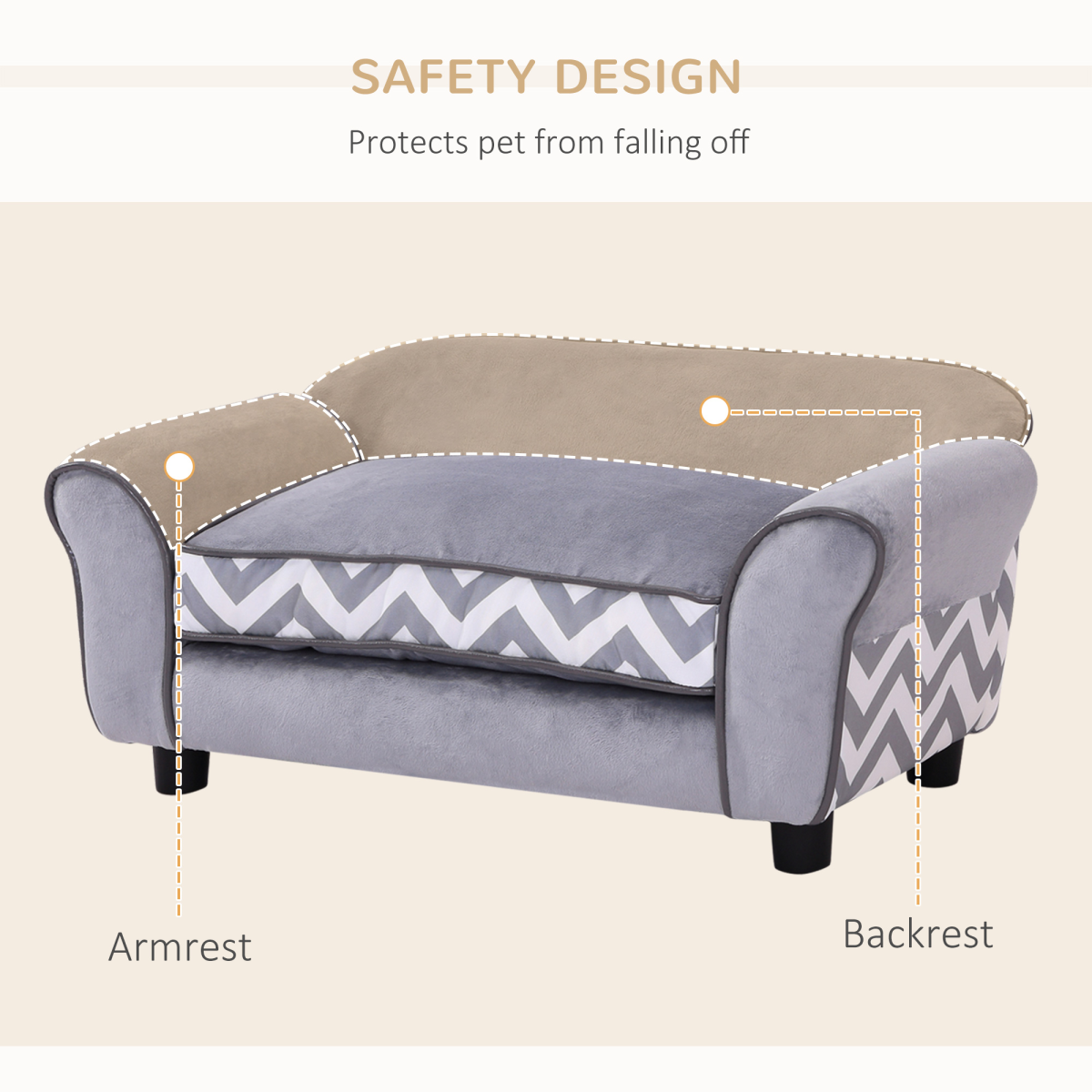 XS Dog Sofa Bed with Removable Cushion - Grey, Plush & Safe