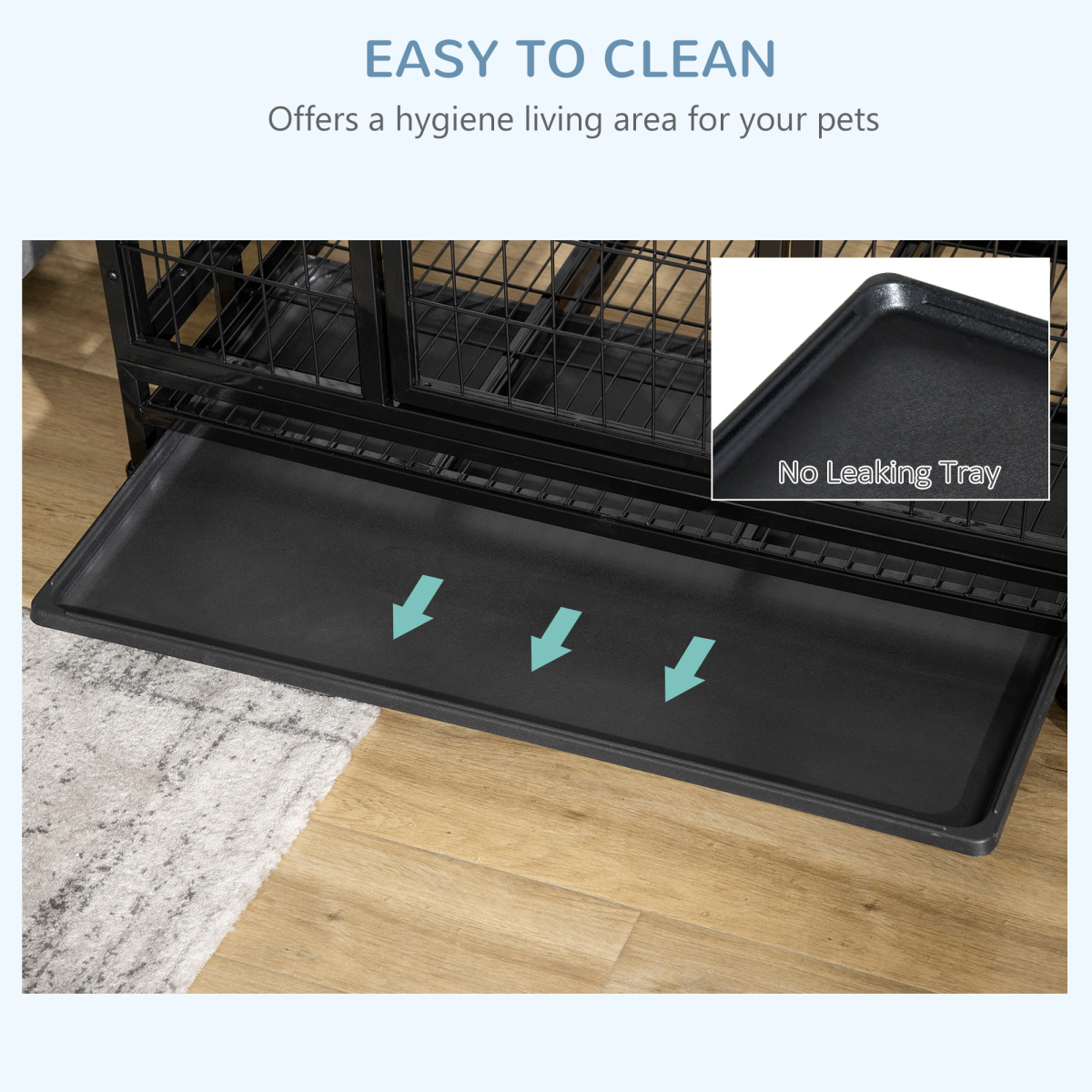 Heavy-Duty Metal Dog Kennel with Wheels & Tray - Black, Size M/L