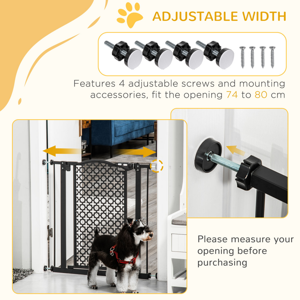 74-80 cm Pet Safety Gate - Auto-Close, Pressure-Fit, Double Locking, Black