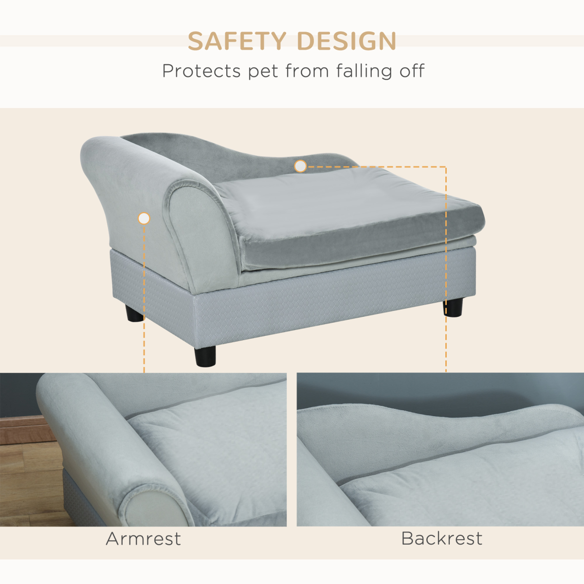 PawHut Cozy Pet Sofa Chair with Storage - Light Blue Cushion