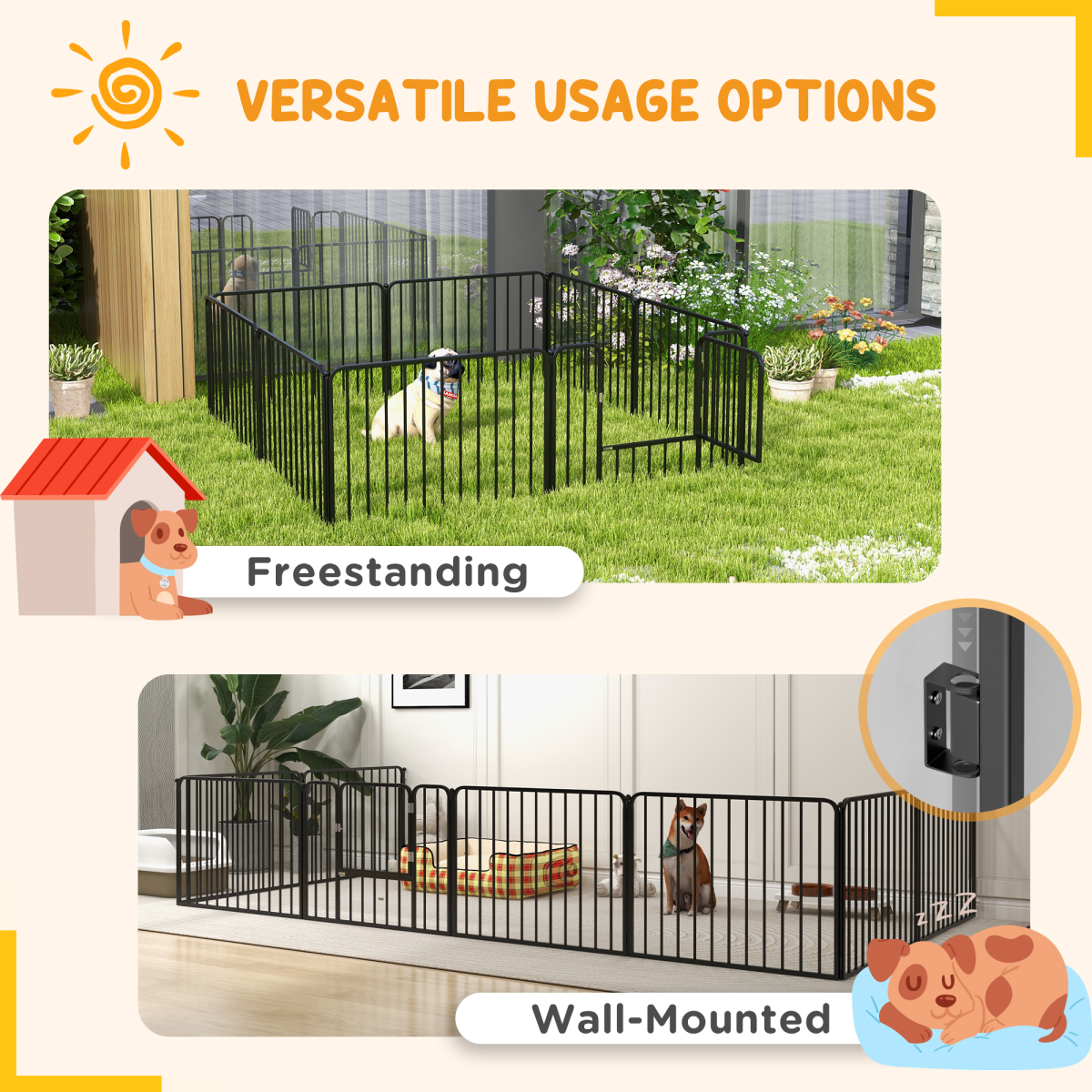 PawHut 60cm Heavy-Duty 8-Panel Dog Playpen for Small Dogs