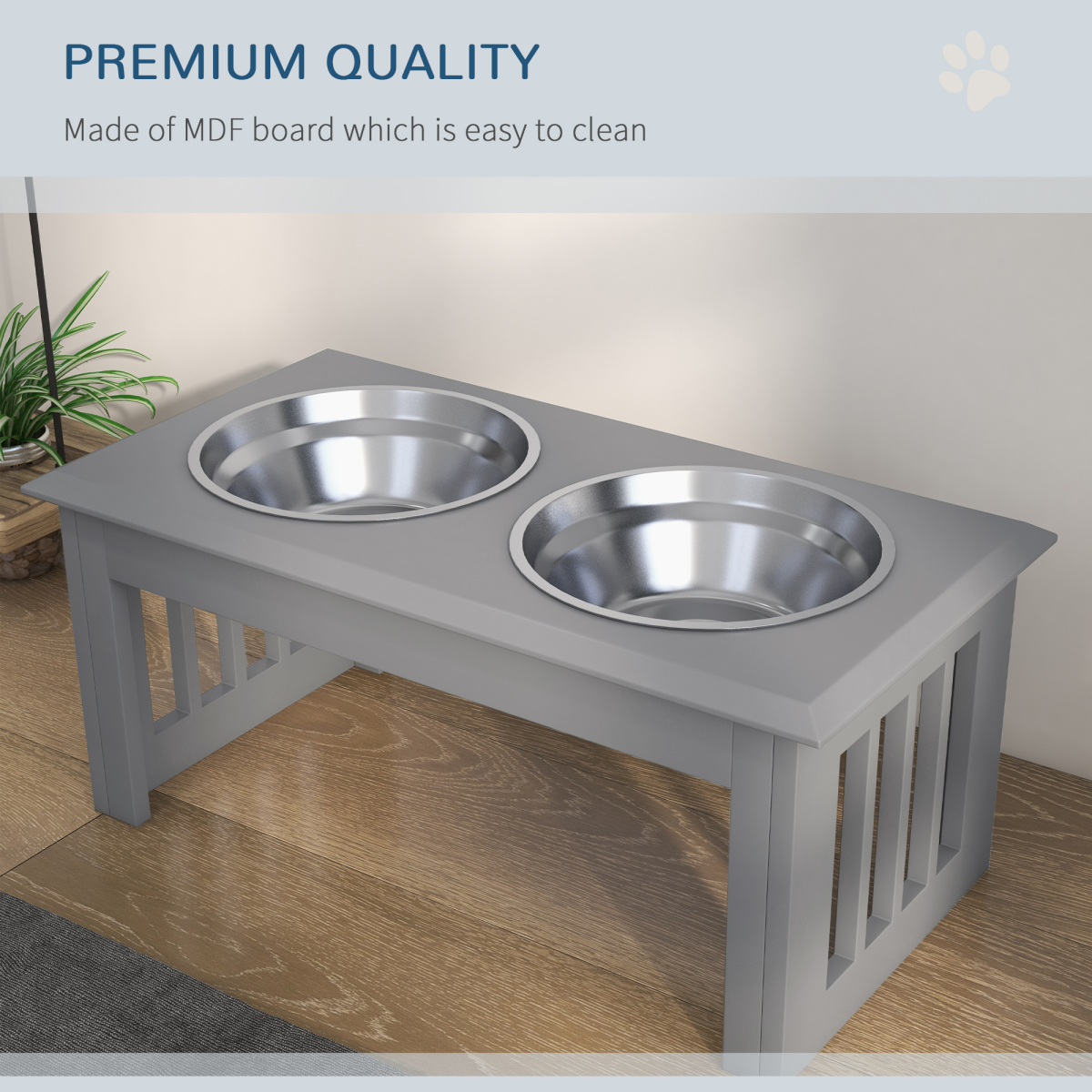 PawHut Elevated Stainless Steel Dog Bowl Feeder - Anti-Slip Grey