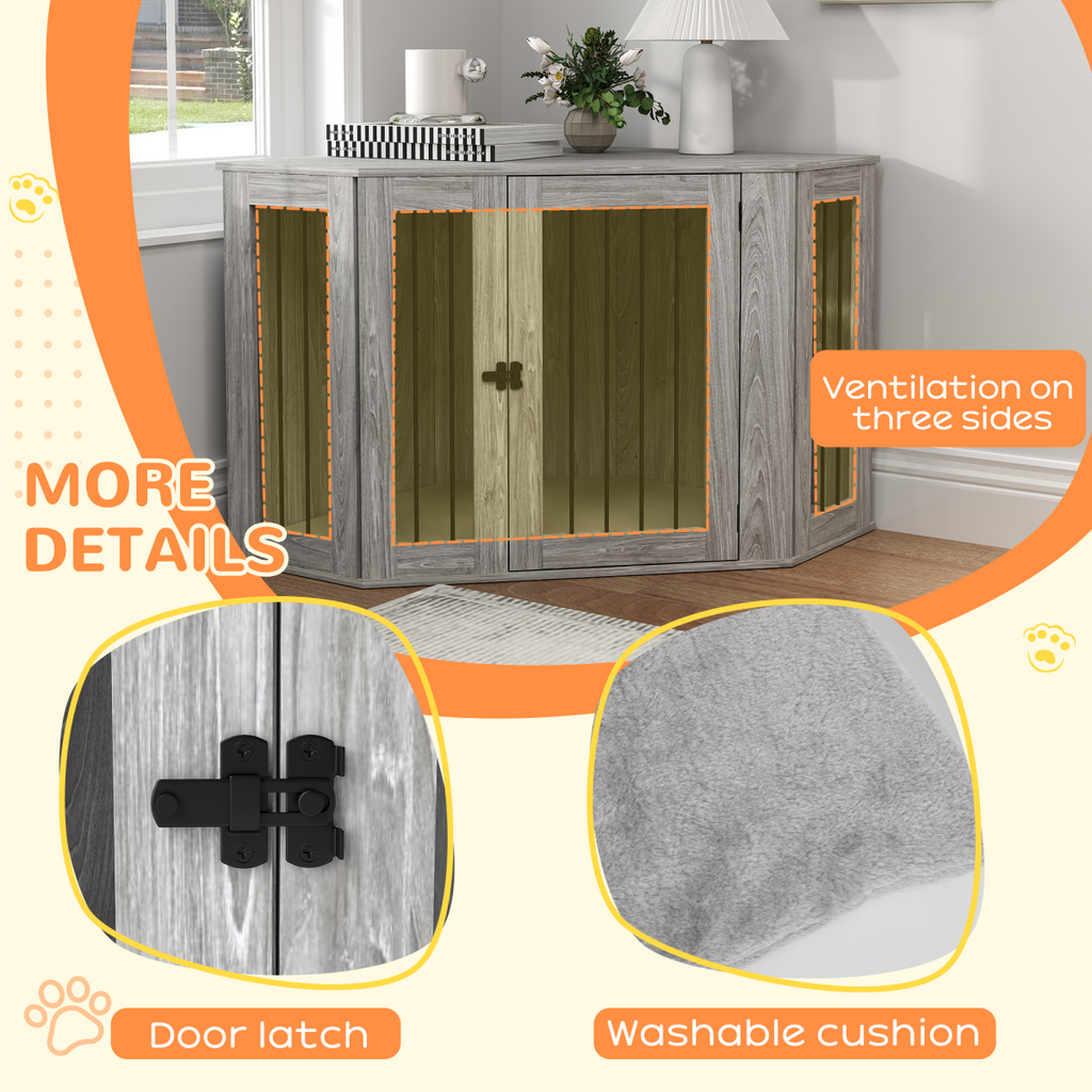 PawHut Large Dog Crate Furniture with Cushion & Door - Grey