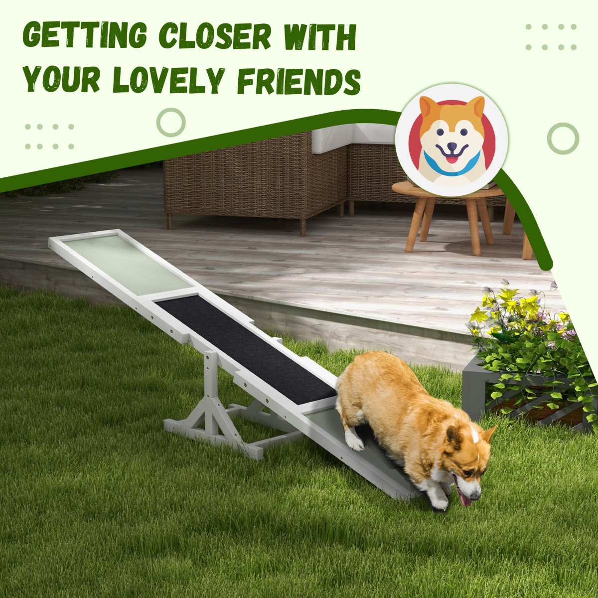 PawHut Wood Seesaw for Large Dogs - Anti-Slip & Outdoor-Ready