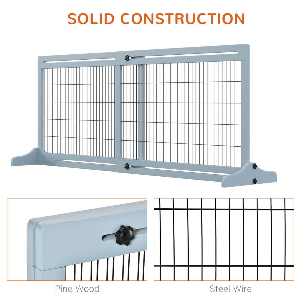 Pawhut Adjustable Freestanding Wooden Pet Gate for Doorways - Grey