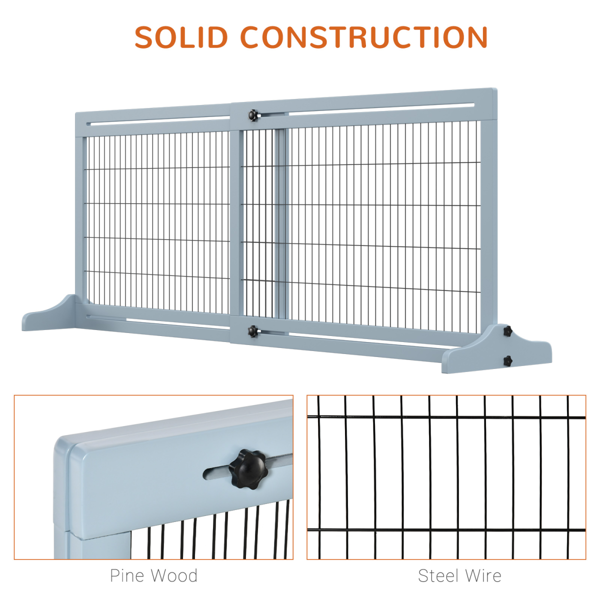 Pawhut Adjustable Freestanding Wooden Pet Gate for Doorways - Grey
