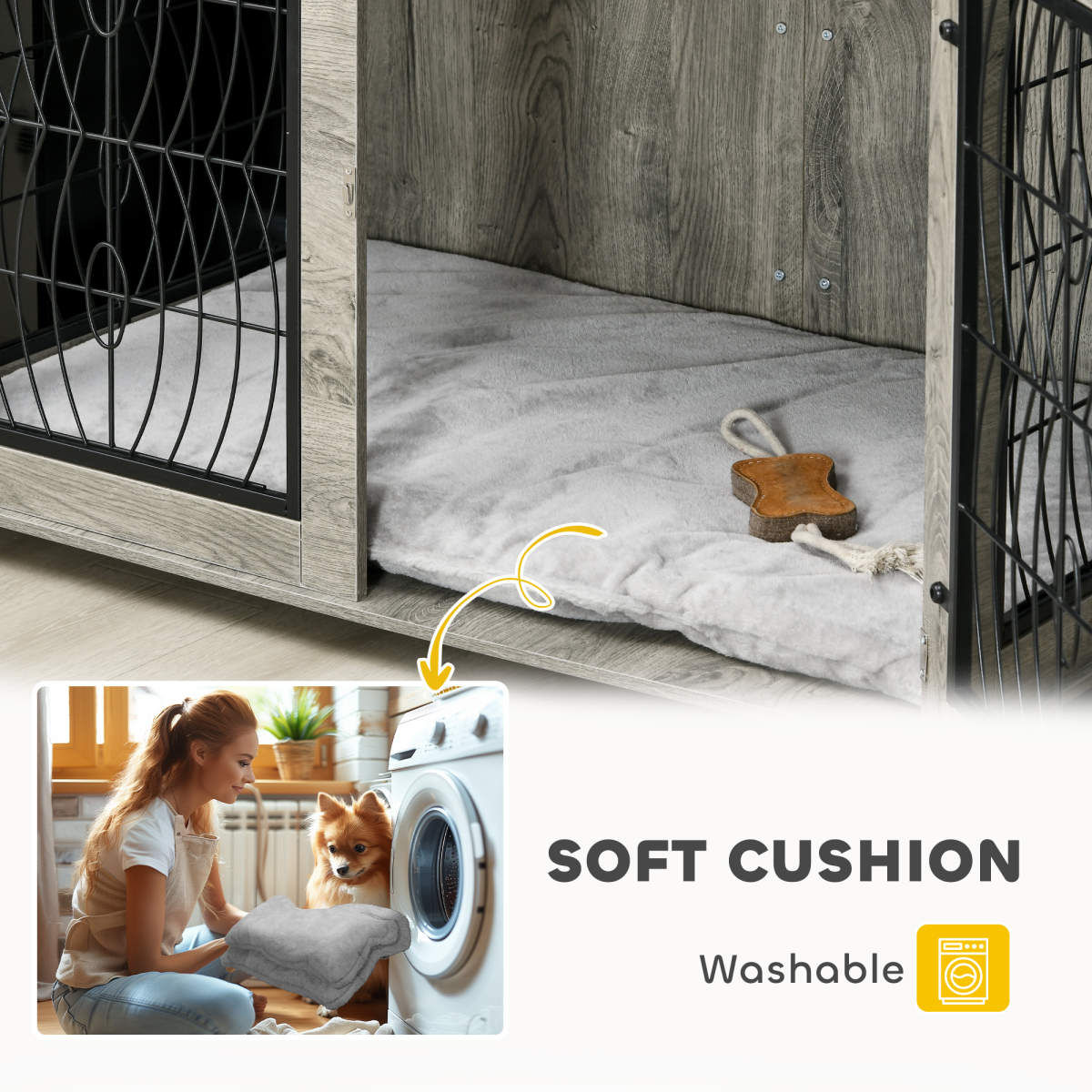 PawHut Multi-Function Dog Crate End Table with Cushioned Bed