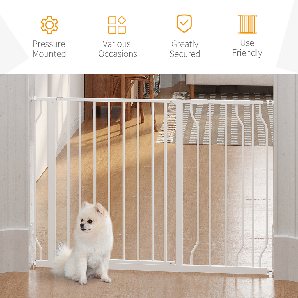 PawHut Adjustable Stair Gate, 75-115W cm, Door-Pressure Fit, White