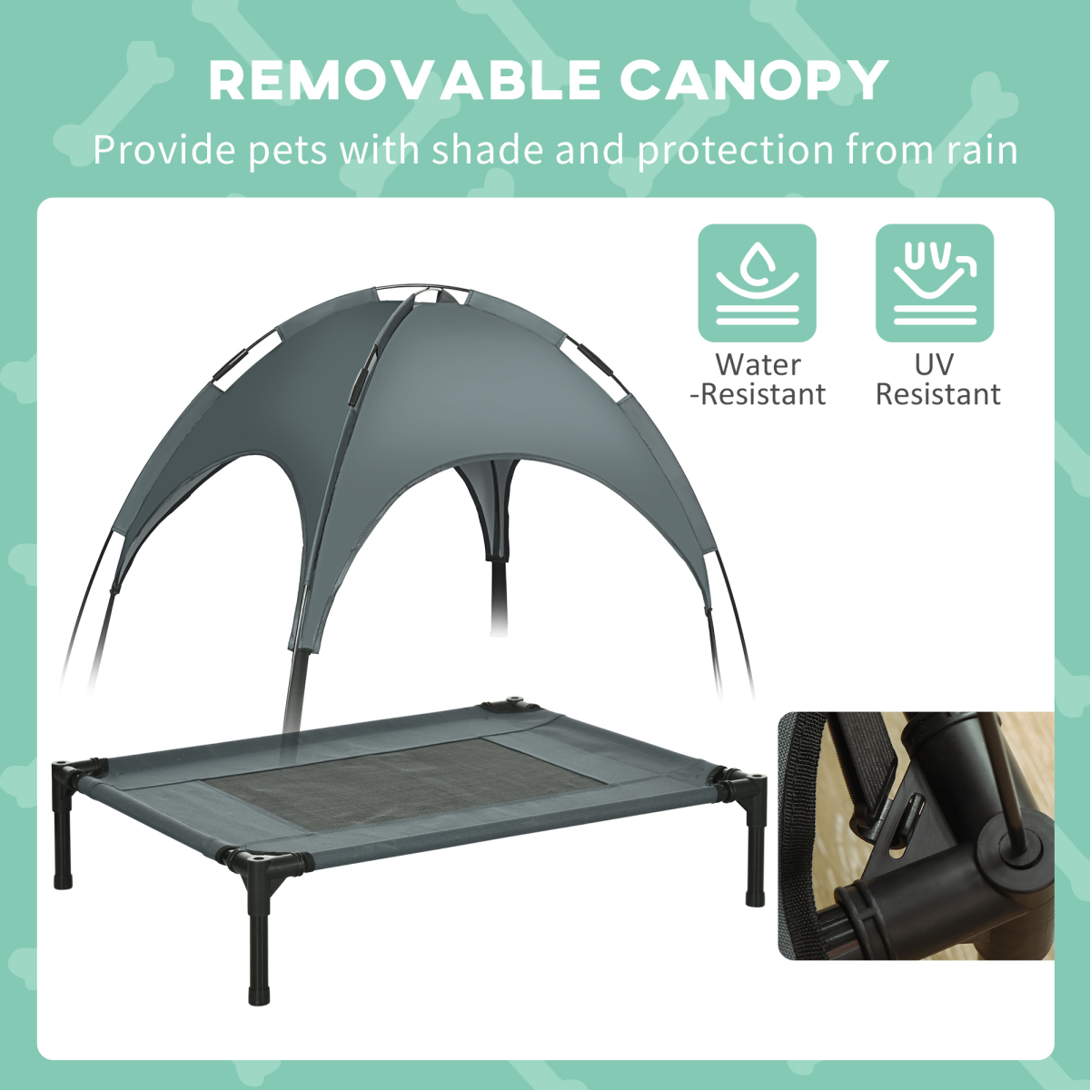 76cm Outdoor Elevated Dog Bed with Canopy - Cooling, UV Protection, Grey Pawhut