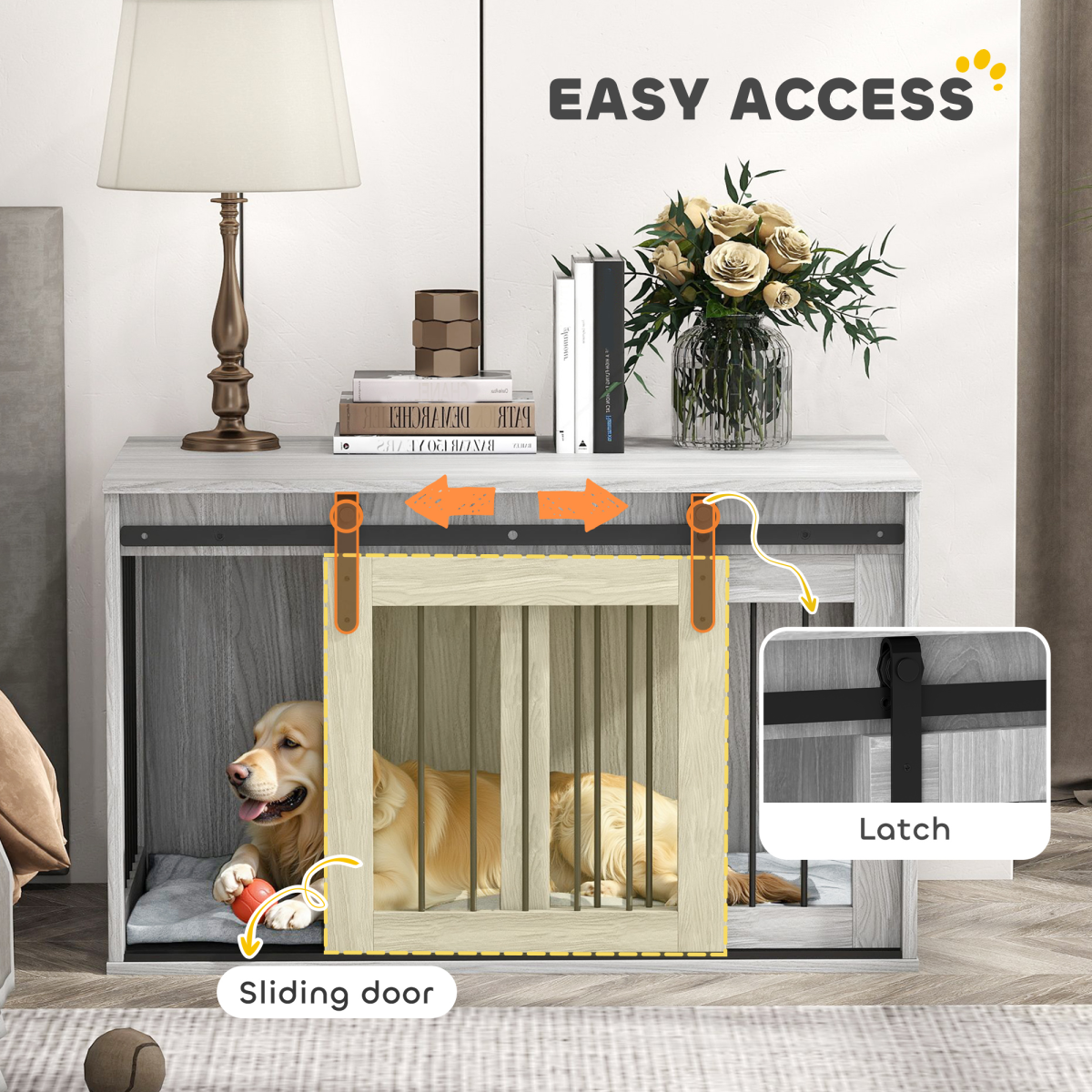 PawHut Large Dog Crate & Side Table with Removable Cushion - Grey