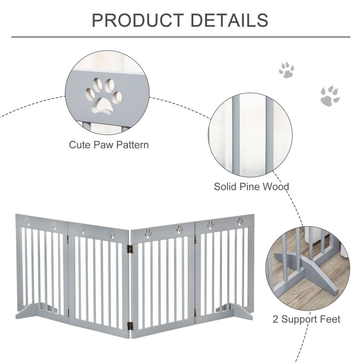 Solid Pine 4-Panel Folding Pet Gate with Stable Feet