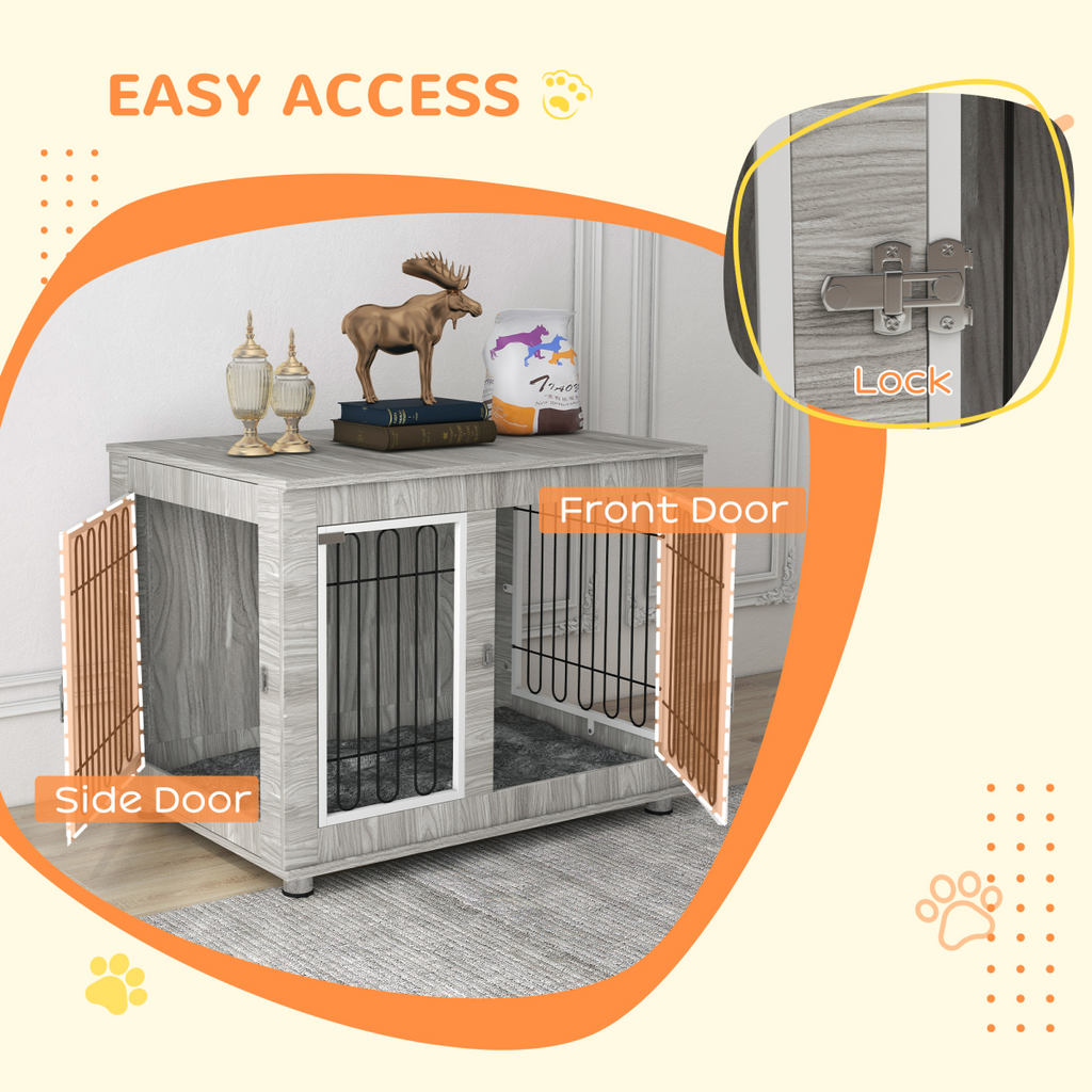 PawHut Dog Crate End Table with Soft Cushion, Double Doors